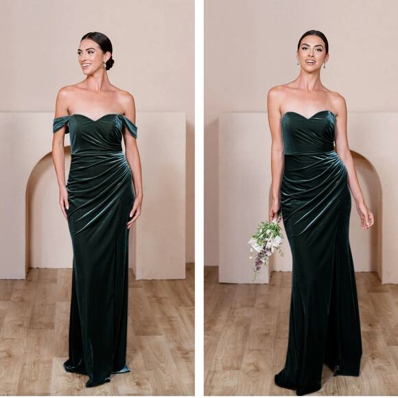 REVELRY Ariel Convertible Velvet Dress Emerald Green Sz 6 {P45} - Picture 1 of 7